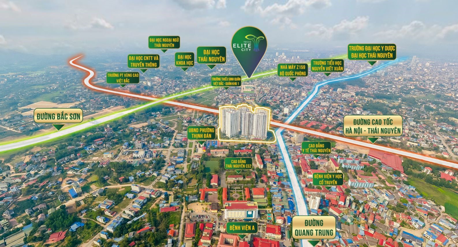 Tecco Elite City sở hữu vị trí trung tâm kinh tế – y tế – giáo dục – công nghiệp của Thái Nguyên